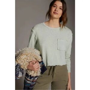Anthropologie T.LA Cropped Long Sleeve  Crewneck Top Green Size XS